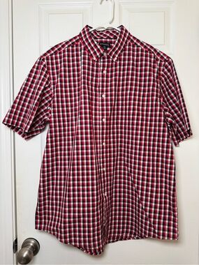 George Short-Sleeve Button-Down Red Black and White Plaid Shirt
